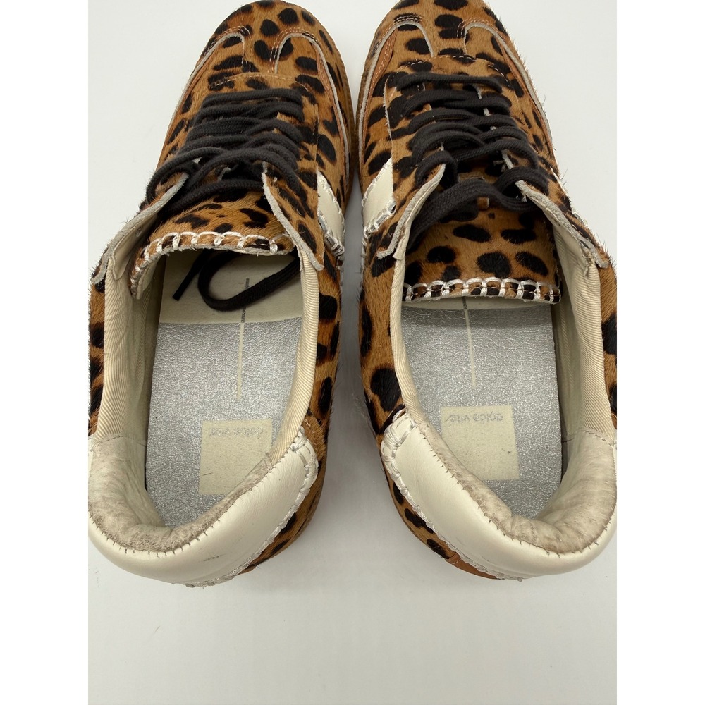 Dolce Vita Leopard Calf Hair Sneakers Whipstitch Gum Sole Womens 10 Brown Black - Picture 8 of 12